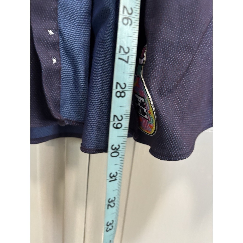 Blue Button Up Long Sleeve Slim Fit Stretch Shirt Size L 16.5" 32/33 Patches - Picture 4 of 8